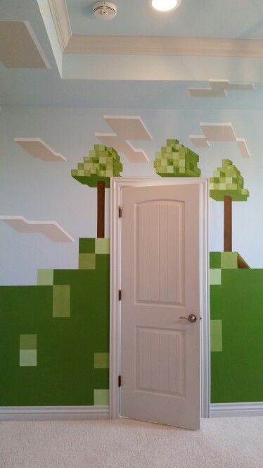 Minecraft mural Minecraft Bedroom Wall Designs, Minecraft Decor Bedroom, Minecraft Wall Mural, Minecraft Baby Room, Minecraft Mural, Boys Minecraft Bedroom, Minecraft Room Decor, Minecraft Bedroom Decor, Minecraft Wall