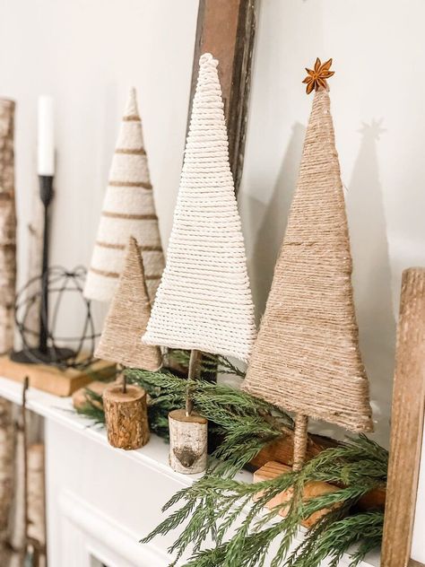 I'm sharing a cute and easy DIY Christmas Tree. It's rustic and simple and with the buzz about shipping delays and product shortages, creating something from scraps around the house is the best idea! When I was in South Carolina this fall, I spotted the most adorable tree in a home decor shop. Made of twine and wood, it was the perfect neutral to fit in with my style. If you follow me, you know I love a more simple look (except at the holidays.) Maybe because I have more holiday de… Easy Diy Christmas Tree, Deco Noel Nature, Joululahjat Diy, Juleverksted For Barn, Tree Tutorial, Xmas Diy, Natural Christmas, Easy Christmas Diy, Product Ideas