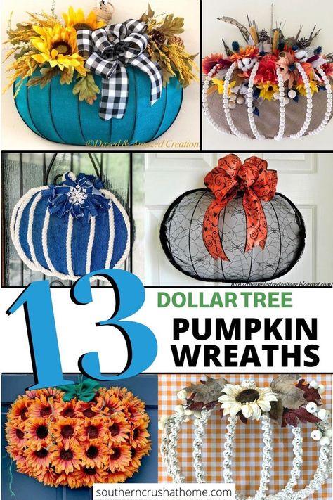 13 dollar tree pumpkin wreath ideas with buffalo check and wooden beads Pumpkin Wreath Form, Pumpkin Wreath Diy, Dollar Tree Flowers, Circle Wreath, Dollar Tree Pumpkins, Fall Pumpkin Crafts, Fall Decor Diy Crafts, Fall Thanksgiving Wreaths, Fall Decor Dollar Tree