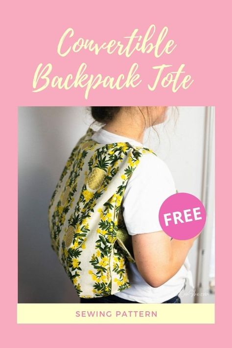 Convertible Backpack Tote FREE sewing pattern. The designer made this bag so that it doubles as both a tote and a backpack! It’s perfect for your kids, your teenagers, and even yourself. You can take it to the library, the beach, and the grocery store. Easy free tote bag sewing pattern that converts into a backpack. Small backpack sewing pattern for kids. Free market tote bag sewing pattern that converts into an easy backpack. Sew Can She at SewModernBags Sew Can She, Backpack Sewing Pattern, Tote Bag Sewing Pattern, Diy Backpack Pattern, Tote Bag Sewing, Backpack Pattern Sewing, Backpack Sewing, Convertible Tote Bag, Backpack Small