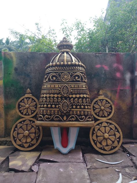 Mandir Design For Ganpati Decoration, Balaji Decoration For Ganpati, Tirupati Balaji Theme Ganpati Decoration, Tirupati Balaji Decoration For Ganpati, Tharmacol Design, Tharmacol Art Decoration, Eco Friendly Ganpati Decoration, Thermocol Craft, Curved Door