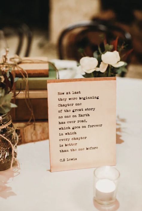 Bookworm Wedding Ideas, Book Decor For Wedding, Love Story Themed Party, Book Nerd Wedding Ideas, Poetry Wedding Theme, Book Themed Bridal Shower Ideas Decor, Poetry Themed Wedding, Books As Wedding Decor, Book Themed Bridesmaid Proposal