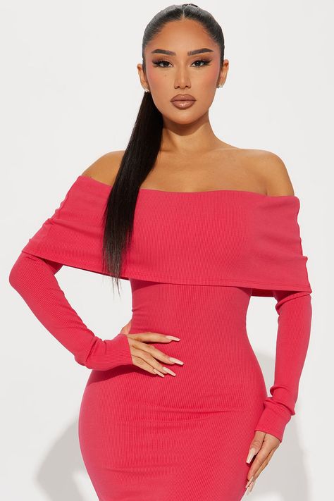 Available In Raspberry. Maxi Dress Off Shoulder Foldover Detail Stretch Compression Rib 86% Rayon 14% Spandex Imported | Nayeli Snatched Maxi Dress in Raspberry size Medium by Fashion Nova Female Reference, Janet Guzman, Dress Off Shoulder, Fashion Nova Models, Fashion Nova Dress, Fashion Nova Dresses, Desi Beauty, Fashion Nova, Raspberry