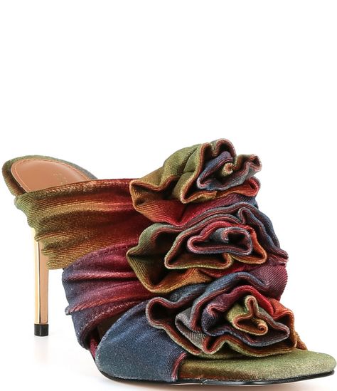 Multicolor Heels With Sculpted Heel For Party, Dress Mules, Velvet Flower, Velvet Flowers, Velvet Heels, Pink Shoes, Kurt Geiger, Dress Sandals, Dillard's