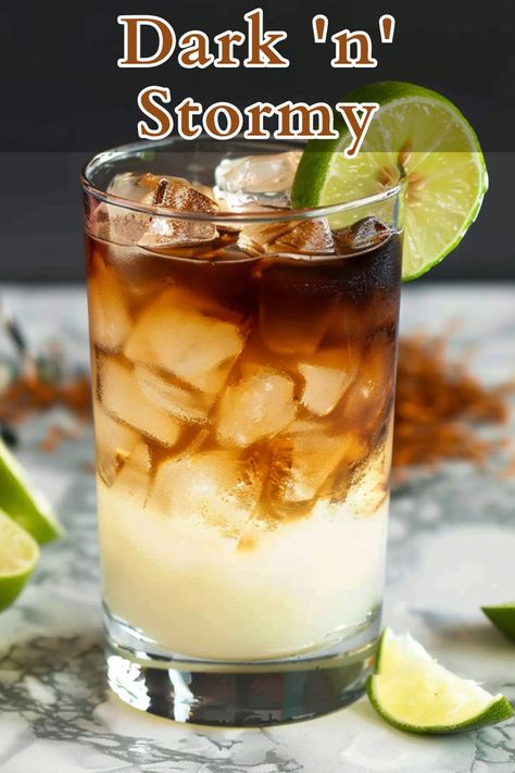 The Dark ‘N Stormy is a classic cocktail made with Gosling’s Black Rum and ginger beer. It is typically served in a highball glass over ice, with a lime wedge for garnish. Summer Rum Cocktails, Dark Rum Cocktails, Rum Cocktails Easy, Dark N Stormy Cocktail, Cocktails To Make At Home, Rum Cocktail Recipes, Drinks Smoothies, Cocktails Recipes, Liquor Drinks