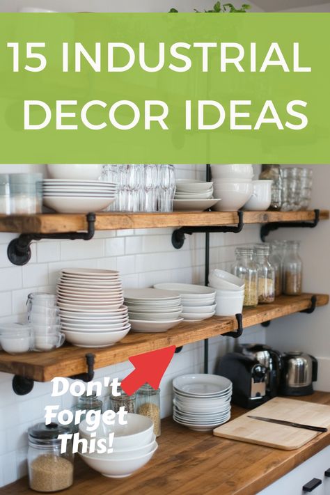 Get perfect industrial decor with these tips and ideas. Industrial Farmhouse Kitchen, Industrial Accessories, Industrial Chic Interior Design, Industrial Style Lighting, Factory Lighting, Industrial Kitchen, Industrial Farmhouse, Metal Bed Frame, Concrete Countertops