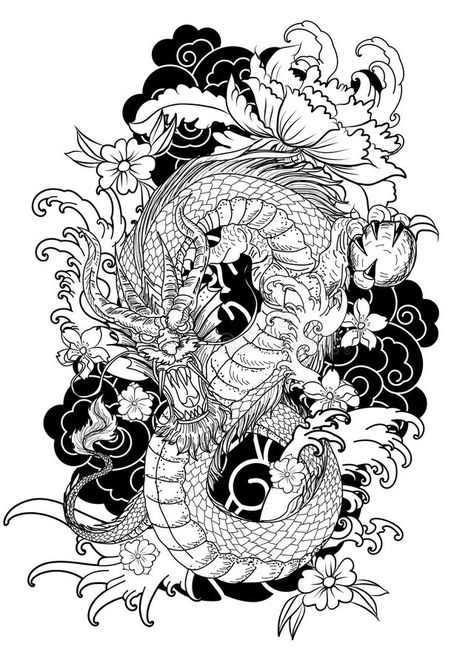 Tatuajes Irezumi, Drawn Dragon, Tato Irezumi, Miniature Tattoos, Design Tatuaje, Tato Suku, Tato Naga, Dragons Tattoo, Tattoo Coloring Book