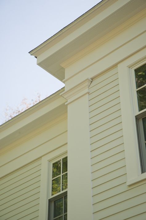 Cliffwood Greek Revival Residence - Kristine Sprague, Architect LEED AP Exterior Corner Trim, Law Office Interior Design, Fixer Upper Exterior, Greek Revival Farmhouse, Design Office Interior, Greek Revival Architecture, Roof Cap, Greek Revival Home, Interior Design Office