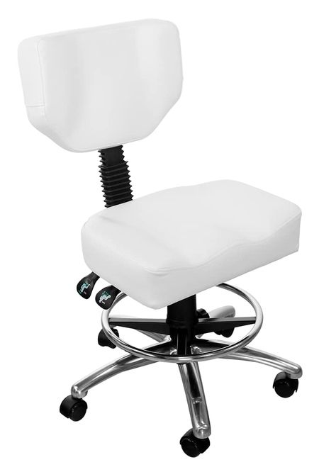 PRICES MAY VARY. Adjustable seat height / seat tilt Weight: 38 lbs Weight capacity: 250 lbs Colors: Black or White Adjustable backrest height / Angle Adjustable circular foot rest Weight: 38 lbs Weight capacity: 250 lbs Height from ground to seat cushion: 18" - 23.5" Seat cushion: 19"W x 14.5"D Backrest cushion: 16"W x 11.5"H Seat cushion thickness: 3.5" Lumbar cushion thickness: 4" Diameter of base: 25" Heights to top of backrest Seat cushion lowest: Backrest lowest 31" Seat cushion lowest: Bac Esthetician Chair, Esthetician Room, Spa Equipment, Aesthetic Room Ideas, Chair White, Esthetician, Aesthetic Room, Beauty Salon, Oasis