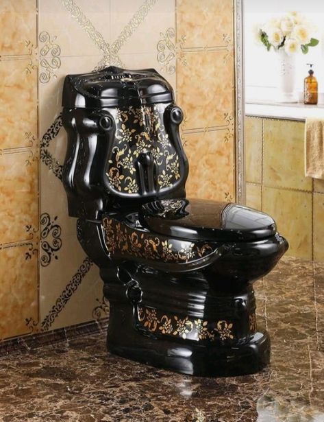 Gothic Bathroom, Style Toilet, Luxury Toilet, Black Toilet, Egyptian Style, New Toilet, Toilet Seats, Goth Home, Goth Home Decor