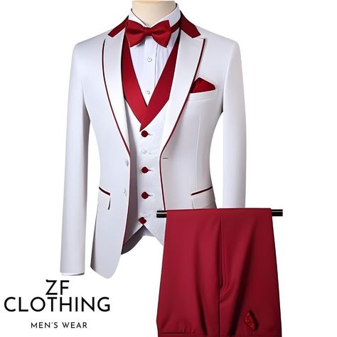 White And Red Tuxedo, Red Tuxedo, Suits Formal, Suits Wedding, Formal Fashion, Party Suits, Premium Colors, Fashion Suits, Vest Coat