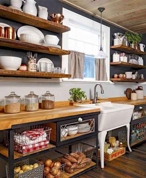 Rustic style really brings the excitement to the room. It works great with farmhouse and country style. Take a look at this rustic kitchen ideas, rustic kitchen cabinets, rustic kitchen floor, and rustic kitchen designs! Dapur Rustic, Portable Building, Upcycled Kitchen, Rustic Kitchen Cabinets, Best Kitchen Cabinets, Kabinet Dapur, Farmhouse Kitchen Cabinets, Decor Ikea, Rustic Farmhouse Kitchen