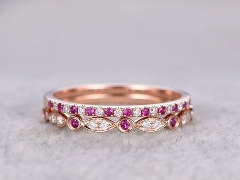 BBBGEM:How To Buy A Stackable Birthstone Rings Online - BBBGEM #diamondweddingrings Rubi Ring, Rose Gold Wedding Ring Sets, Ruby Wedding Rings, Gold Anniversary Rings, Antique Wedding Rings, Pink Ruby, Half Eternity Wedding Band, Diamond Wedding Rings Sets, Engagement Wedding Ring Sets