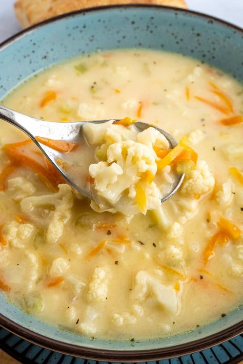 Coliflower Soup Recipe Healthy, Cauliflower Recipes Soup, Coliflower Soup, Cauliflower Chicken Soup, Best Cauliflower Soup, Potato Cauliflower Soup, Healthy Delicious Soups, Macaroni Soup Recipes, Cauliflower Soup Healthy