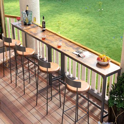 High Top Table Outdoor, Bar Counter Outdoor Design, Outdoor Counter Bar, Deck Railing Bar Top, Outside Bar Stools, Bar Table Outdoor, Patio Benches Seating, Small Patio Table, Lakeside Patio