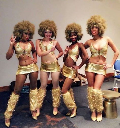 Gold Go Go dancers Go Go Dancer Outfits, Gogo Dancer Aesthetic, 70s Gogo Dancer, Gogo Dancer Costume, Gogo Dancer Outfits, Go Go Dancer Costume, Performance Aesthetic, Go Go Dancing, Go Go Dancer