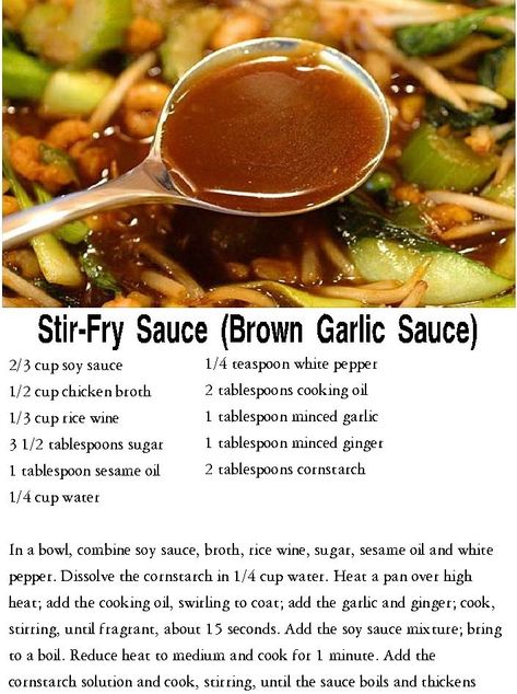 Brown Garlic Sauce, Chinese Cooking Recipes, Asian Sauce, Fry Sauce, Brown Sauce, Stir Fry Sauce, Asiago, Chinese Cooking, Stir Fry Recipes