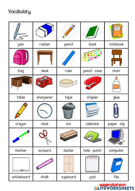 Classroom Objects Activities, Learn English For Beginners, Classroom Vocabulary, School Objects, Classroom Objects, School Kids Activities, Basic English Sentences, English Teaching Materials, School Tool