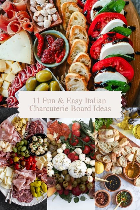 Are you looking for the perfect appetizer to wow your dinner guests? Try your hand at an Italian Charcuterie Board! With 11 fun and easy recipes, you can craft a unique and stunning board featuring a variety of Italian meats, cheeses, fruits, vegetables, and spreads. Whether you’re entertaining for a small party or large gathering, these Italian charcuterie boards are sure to be a hit. Italian Grazing Board Ideas, Antipasto Ideas Appetizers, Italian Cheese Board Antipasto Platter, Italian Food For Large Party, Sides To Go With Charcuterie Board, Antipasto Grazing Board, Antipasto Tray Ideas, Italian Meat Platter, Party Appetizers Italian