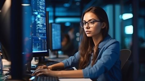 A female programmer is writing an it ide... | Premium Photo #Freepik #photo #coding #programing #software-engineer #development Woman Coding, Female Programmer, Programmer Girl, Salvation Scriptures, Student Images, Programing Software, Software Engineer, Computer Screen, Premium Photo