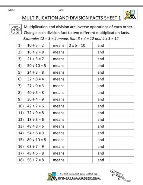 math facts worksheets multiplication division facts 1. Understanding Multiplication, Division Fact Families, Fact Family Worksheet, Multiplication And Division Worksheets, Multiplication Facts Worksheets, Math Fact Worksheets, 4th Grade Math Worksheets, Math Pages, Family Worksheet