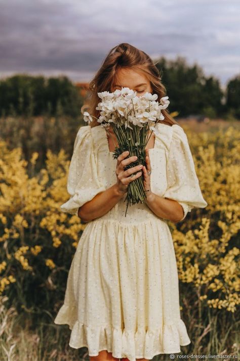 A Girl, A Woman, White Dress, Flowers, White