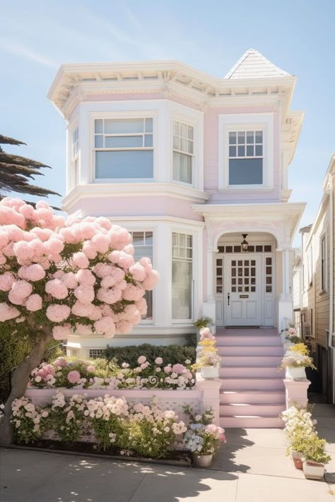 Pink House Exterior, Victorian Exterior, Independent House, Pastel House, Future Garden, House Vibes, Pink House, Cute House, Pink Houses