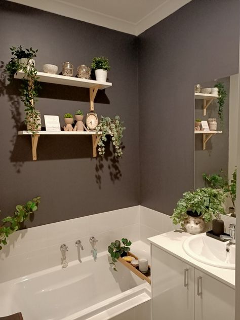 Some ornaments from The Home Room, Whitford City. Plants/shelving from IKEA. Shelves Plants, Bathroom Vibes, Bathroom Shelving Unit, Bathroom Plants, My Bathroom, Master Bed, Master Bedding, Plant Shelves, Home Room