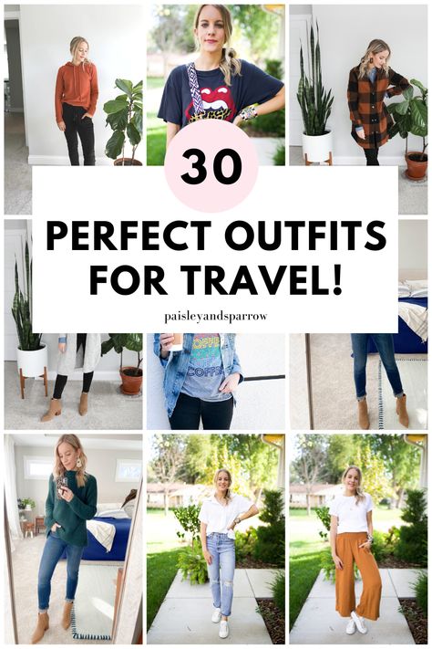 Wondering what to wear while traveling in the car or on a plane? Here are 30 travel outfit ideas to be comfortable and ready for your vacation! Car Travel Outfit, What To Wear While Traveling, Summer Airplane Outfit, Outfits To Wear On A Plane, Sightseeing Outfit, Best Travel Clothes, Casual Travel Outfit, Tourist Outfit, Plane Outfit