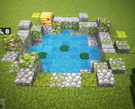 Lake Design Minecraft, Minecraft Lake Cottage, Ponds Minecraft, Minecraft Pool Ideas Design, Minecraft Houses Water, Lake Minecraft Ideas, Minecraft Small Pond, Minecraft Lake Ideas, Pond Minecraft Ideas