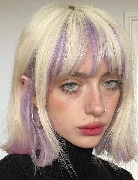 Bubble Gum Pink And Blonde Hair, Fancy Hair Color Ideas, Pink Under Dye Hair Blonde, Cute Short Hair Colors, Under Bangs Hair Dye, Astetic Hair Styles, White Hair Colored Tips, Cool Hair Colour Ideas, Blonde And Pastel Hair