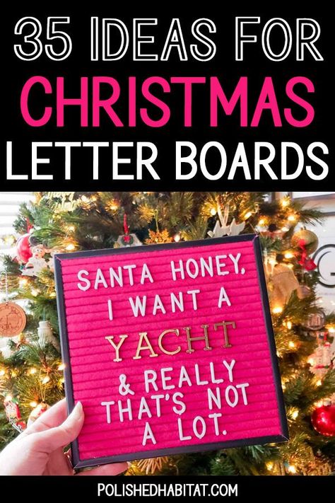 Don't forget your letter board when decorating for Christmas this year! This collection of letter board quotes & phrases has something for everyone - from funny quotes to sweet Christmas song lyrics. Christmas Word Board Quotes, Christmas Letterboard Ideas, Christmas Lyrics Quotes, Funny Letter Board Ideas Short, Christmas Message Board, Funny Letter Board Ideas, Short Funny Christmas Quotes, Christmas Letterboard, Letterboard Sayings