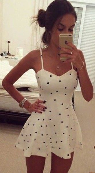 Nextshe fashion casual spaghetti strap dots women summer dress white s m l size 여름 스타일, Graduation Dresses, Kitenge, Mode Style, Polka Dot Dress, Mode Outfits, Dot Dress, Outfits Casuales, Belted Dress