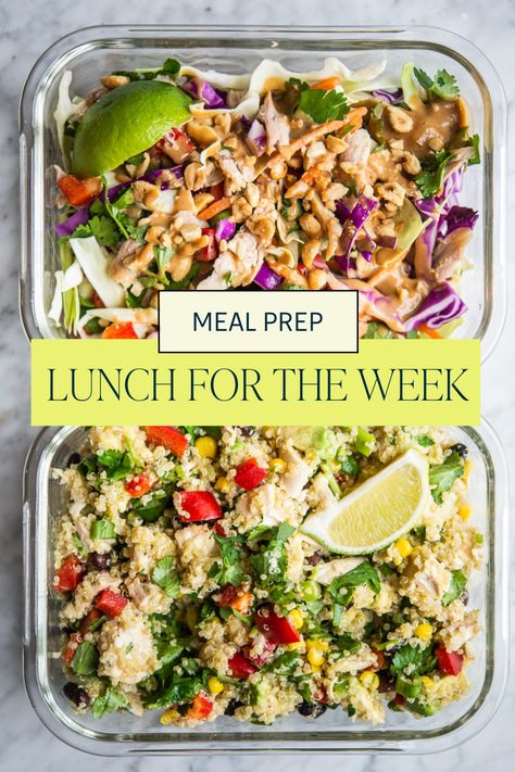 Healthy Non Salad Lunches, Low Calorie Lunch Meal Prep For The Week, Healthy Pre Made Lunches, Meal Plan For The Week Healthy, Power Bowls Lunch Meal Prep, One Pan Lunch Meal Prep, Lunch Prep Quinoa, To Go Salads Work Lunches, Monday Through Friday Meal Prep