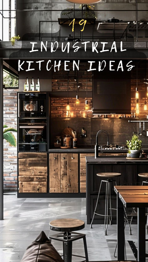 Achieve an industrial kitchen look on a budget! Click for affordable ideas that still capture the essence of industrial chic. 💸🍴 #BudgetKitchen #IndustrialLook #AffordableIdeas #IndustrialChic #SaveMoney Small Industrial Kitchen, Modern Urban Kitchen, Modern Industrial Kitchen Design, Industrial Look Kitchen, Black Industrial Kitchen, Industrial Kitchen Ideas, Industrial Farmhouse Kitchen, Industrial Chic Kitchen, Rustic Industrial Kitchen