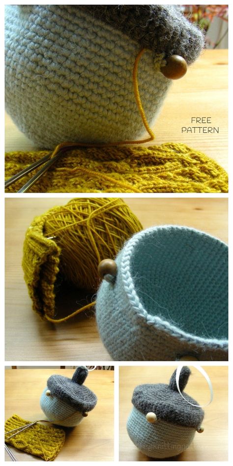 Crochet Little Acorn Project Bag Free Crochet Pattern for Crochet Lovers Cat Beret Crochet Pattern Free, Goblincore Crochet Patterns, Witchy Crochet Patterns, Witchy Crochet, Crochet Acorn, Bag Free Crochet Pattern, Pattern For Crochet, Large Knitting, Crochet Beret