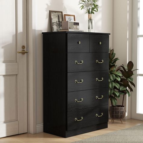 PRICES MAY VARY. Spacious Storage: This 46" tall dresser features 5 spacious drawers that provide plenty of space for clothing, linens, and other essentials, making it a perfect storage solution for any bedroom, living room, hallway, or even your entryway. High-Quality Craftsmanship: Crafted with quality materials, this dresser chest of drawers is reliable and stable. Its robust frame and easy-glide drawers ensure it can hold up to everyday use, providing a reliable storage option for years to c Tall Wood Dresser, Rustic Chest Of Drawers, Storage Cabinet For Bedroom, Large Storage Cabinet, Closet Hallway, Cabinet For Bedroom, Black Chest Of Drawers, Bedroom Retro, Large Storage Cabinets