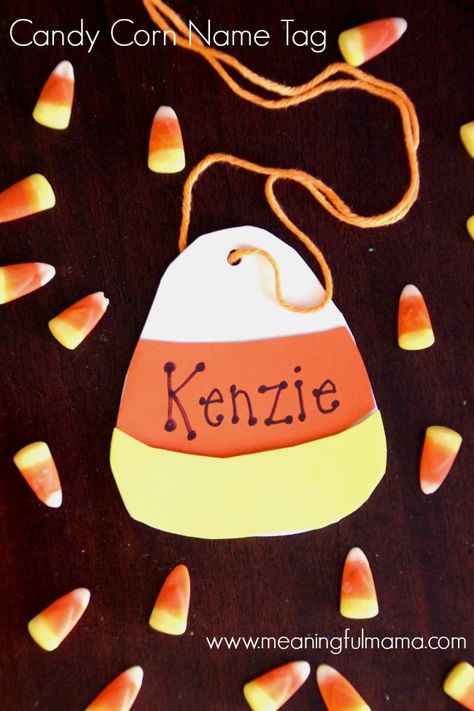 Candy Corn Name Tag Cubby Tags Preschool, Harvest Party Ideas, Cubby Decor, Preschool Name Tags, Cubby Name Tags, Preschool Cubbies, Halloween Dorm, October Themes, Cubby Tags