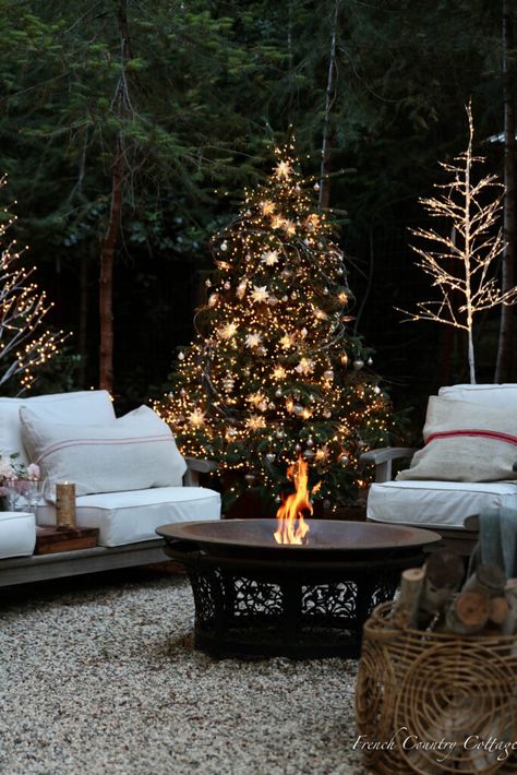 Christmas Aesthetic Outdoors, Outdoor Christmas Decorations Backyard, Christmas Lights In Garden Ideas, Magical Forest Christmas, Courtyard Christmas Decorations, Christmas In The Garden, Backyard Holiday Party, Christmas Outdoor Party Ideas, Muted Christmas Decor