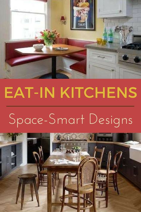 No matter its size, the modern American kitchen is the hub of household activity. It's where we cook and chat with guests, but also where we plan vacations, help with homework, and, of course, eat throughout the day. Here are 10 stylish eat-in kitchen ideas that make even the smallest kitchen a welcoming place to gather. Galley Kitchen Eat In, Eat In Kitchens With Tables, Eat In Kitchen Alternative Uses, Tiny Kitchen With Dining Area, Small Kitchen Ideas Layout With Table, Tiny Eat In Kitchen Ideas, Table In Kitchen Ideas, Small Eat In Kitchen Ideas Layout, Small Eat In Kitchen Layout