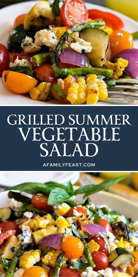 Summer Vegetable Salad, Vegan Grill, Salad Sayur, Eggplant Zucchini, Summer Vegetables, Summer Grilling Recipes, Homemade Dressing, Family Feast, Healthy Side