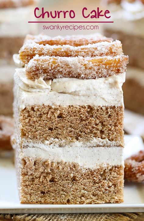 Churro Ice Cream Cake, Mexican Inspired Cake Flavors, Churro Cake With Box Cake, Churro Cake Recipe, Churro Desserts, Churro Cake, Churro Cupcakes, Baseball Cupcakes, Mexican Cake