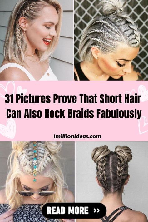 Short braids are a timeless look that will always be a favorite of ours, despite the fact that braided hairstyles appear to… Small Braids On Side Of Head, Fairy Braids Short Hair, How To Braid Super Short Hair, Half Braids Half Curls Short Hair, Short Hair Styles Braids Easy, Braids For Shorter Hair, Braids In Short Hair Ideas, 80s Braids Hairstyles, Short Hair Two Braids