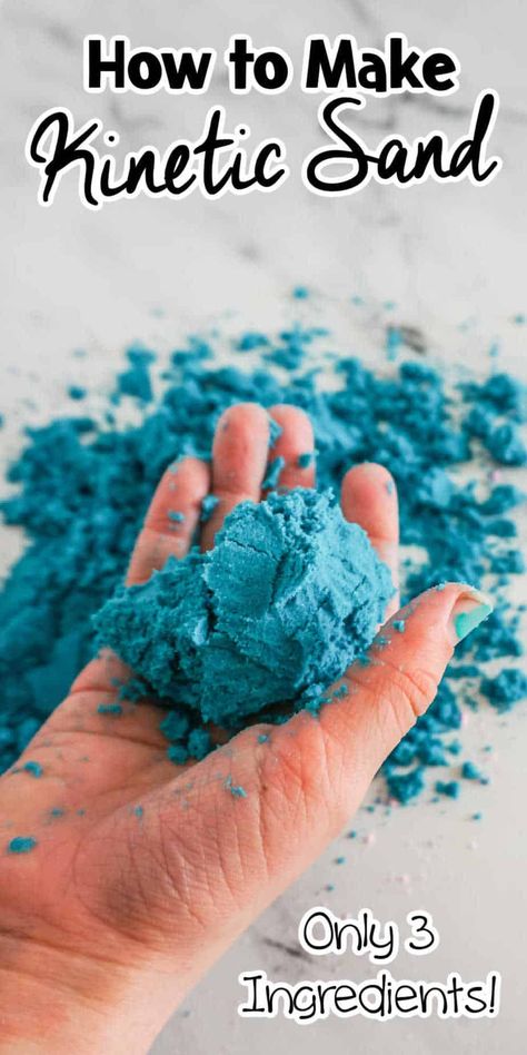 Homemade Kinetic Sand, Make Kinetic Sand, Diy Kinetic Sand, Sands Recipe, Sand Clay, Magic Sand, Emprendimiento Ideas, Kid Recipes, Blue Slime