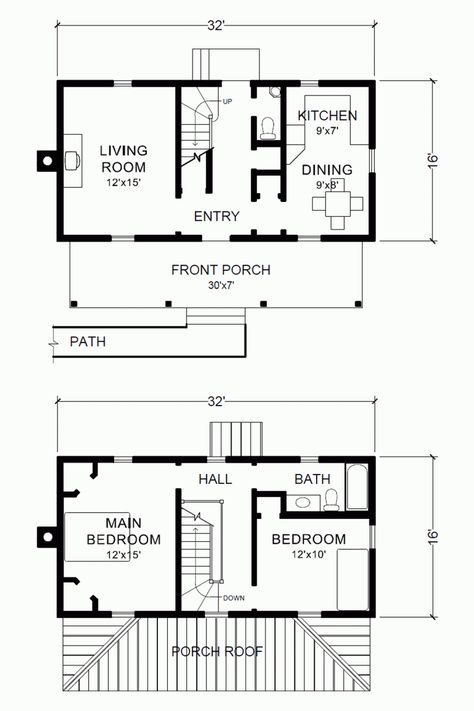 Project Small House: Virginia Farmhouse Plans 16' x 32’ Two Story House Plans - I would definitely add more closet. 2 Story Small House Plans Simple, House Plans Two Story Small, Small 2 Bedroom House Plans Two Story, Tiny House Design Floor Plans 2 Story, Small Cottage Floor Plans Two Story, Tiny Home Floorplan 2 Story, 2 Story Tiny House Plans Layout, Small House With Basement Floor Plans, 16x32 Floor Plans 2 Story