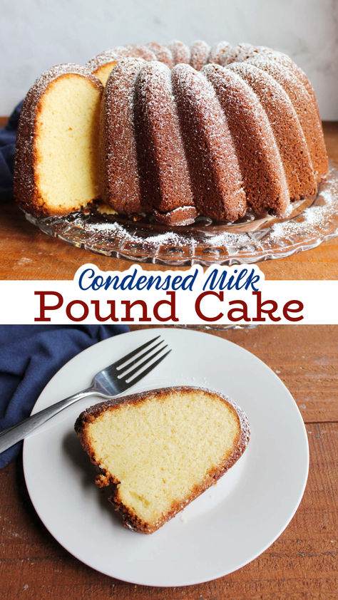 Condensed milk pound cake is rich, tender, and also pleasantly dense in all of the ways a good pound cake should be. This recipe forms a nice crust and beautiful pound cake crumb that is fabulous on its own but can hold up to plenty of fruit, whipped cream, or whatever toppings you like. Sweetened Condensed Pound Cake, Sweet Condensed Milk Bread Recipe, Mile High Pound Cake Recipe With Condensed Milk, Swans Down Cake Flour Pound Cake, Condensed Milk Bundt Cake, 2 Step Pound Cake Recipe, Evaporated Milk Pound Cake, Crispy Top Pound Cake, Mike High Eagle Brand Milk Pound Cake