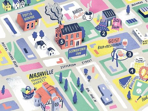 Nashville by Folio Illustration Agency | Dribbble | Dribbble Map Of Nashville, Maps Illustration Design, Nashville Map, Isometric Map, Campus Map, Board Game Design, Illustration Agency, City Illustration, Illustrated Map