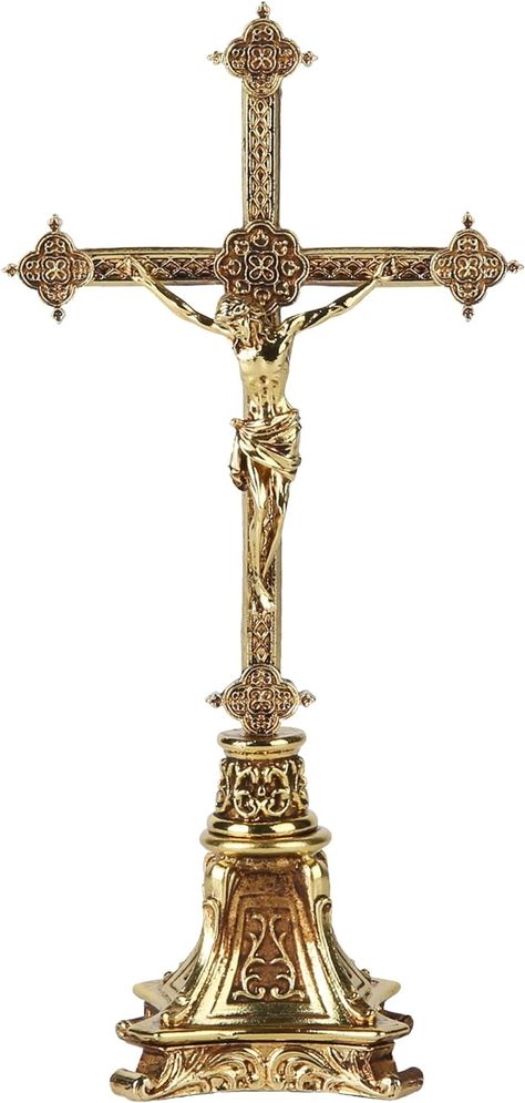 Amazon.com: BC Catholic Metal Standing Crucifix, Jesus Christ Cross for Altar, Catholic Wedding Gifts, Devout Home Décor, 8" H Zinc Alloy with Gold Plating from Buildclassic : Home & Kitchen Catholic Wedding Gifts, Altar Catholic, Catholic Altar, Jesus Christ Cross, Christ Cross, Catholic Cross, Catholic Wedding, The Cross Of Christ, Forest House