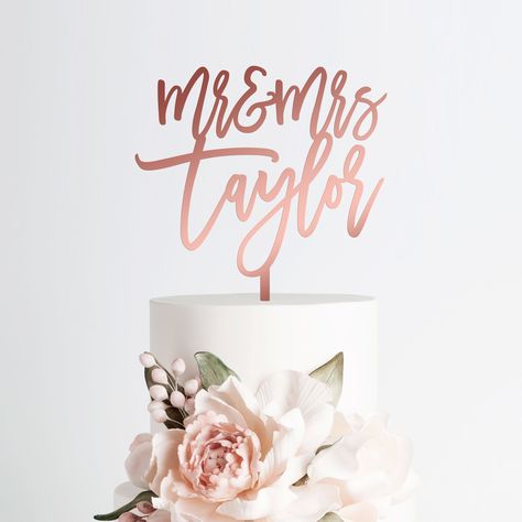 Wedding Cakes Elegant, Diy Cake Topper, Bridal Shower Cakes, Personalized Wedding Cake Toppers, Custom Wedding Cake Toppers, Rose Gold Mirror, Custom Wedding Cakes, Mirror Silver, Pink Mirror