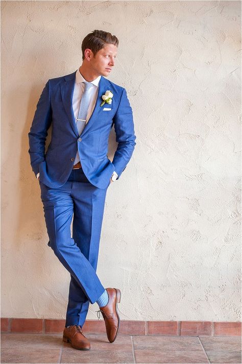 Check out our BRAND NEW Cobalt Blue suit and Honey Brown shoes! Blue Suit Brown Shoes, Peony Boutonniere, Shoe Combo, Cobalt Blue Suit, Wedding Suits Men Blue, Groom Blue Suit, Dapper Grooms, Light Blue Suit, Royal Blue Suit